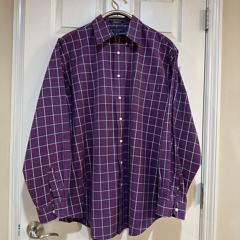 Daniel Cremieux Collection Mens XL Purple Plaid Button Down Shirt Cotton L/S